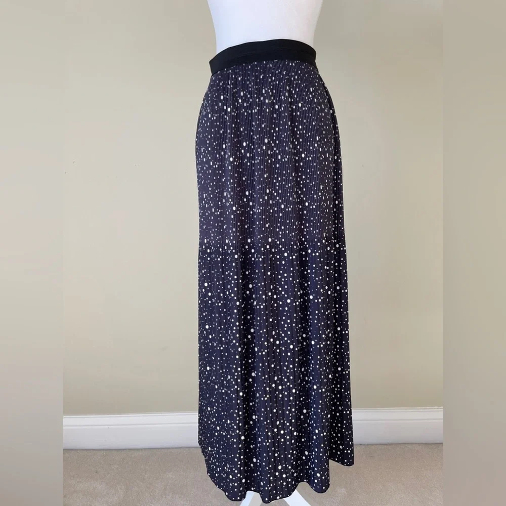 Punt o Roma Blue & While Elastic Waist Long Pleated Maxi Casual Skirt EUC